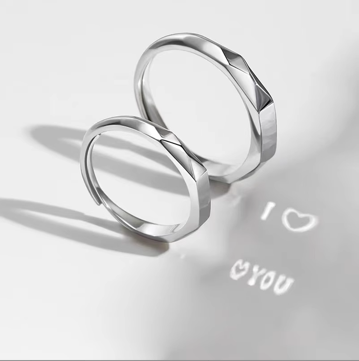 Light Projection Silver Couple Rings