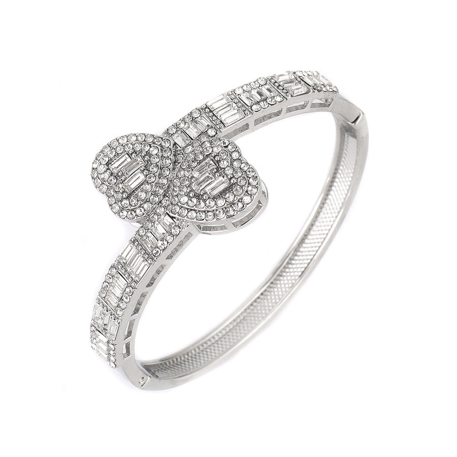 Double-Heart Full-Diamond Multi-Color Bangle (Gold/Rose Gold/Silver Version)