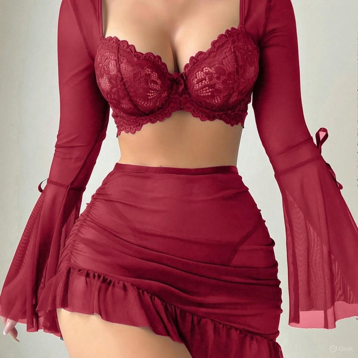 Midnight Veil Lace Bra + Sheer Sleeve Set