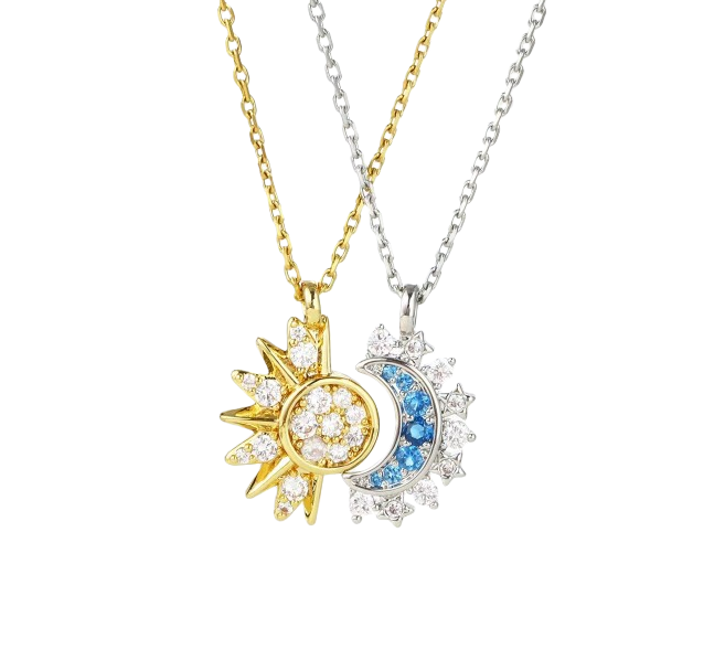 Sun and Moon Diamond-Inlaid Gold and Silver Two-Tone Necklace