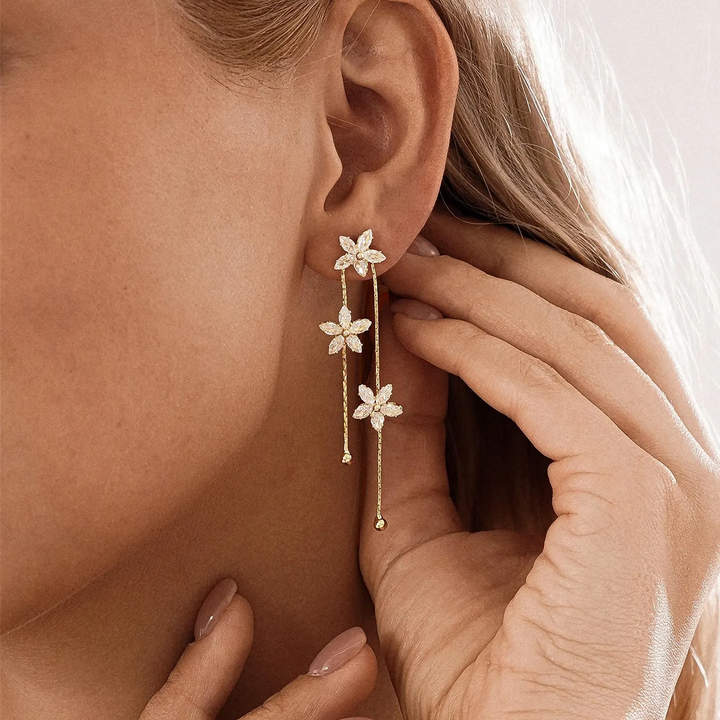 Flower Diamond Drop Earrings (2 PCS)