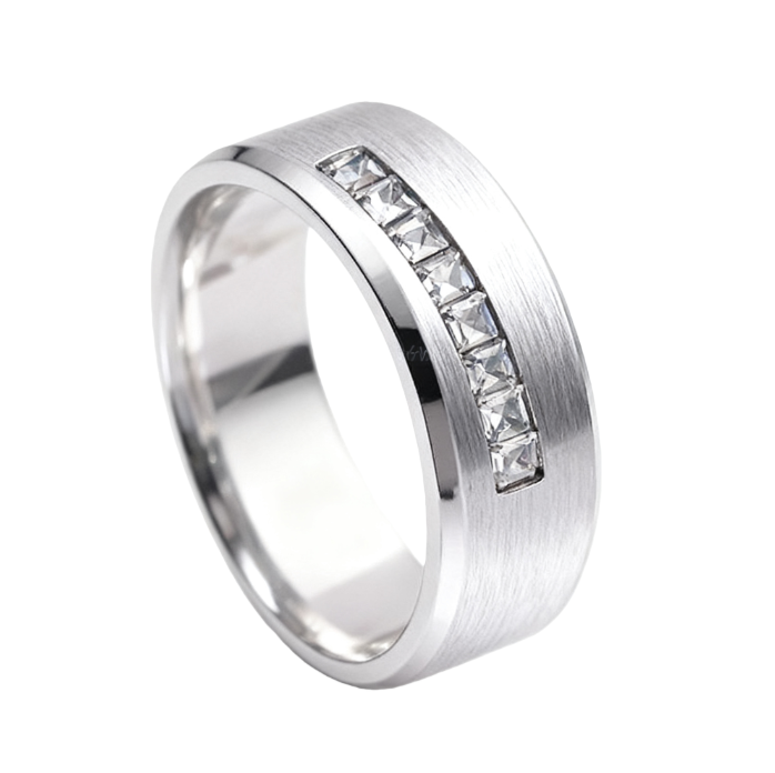 Simple rectangular imitation diamond men's ring