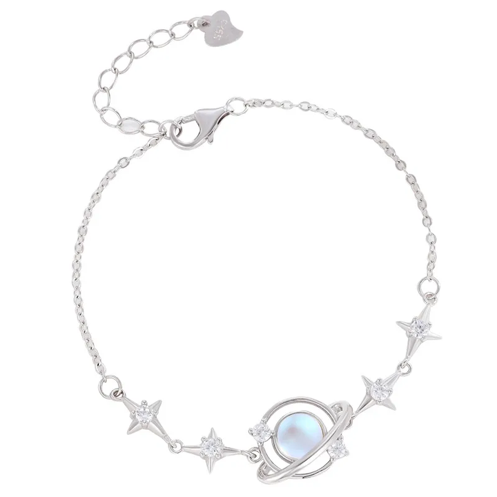 S925 Silver Planet Pearl Bracelet - Diamond-Paved Star Space-Style Light Luxury Bracelet
