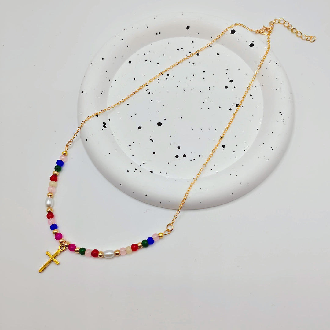 Colorful Beaded Cross Necklace