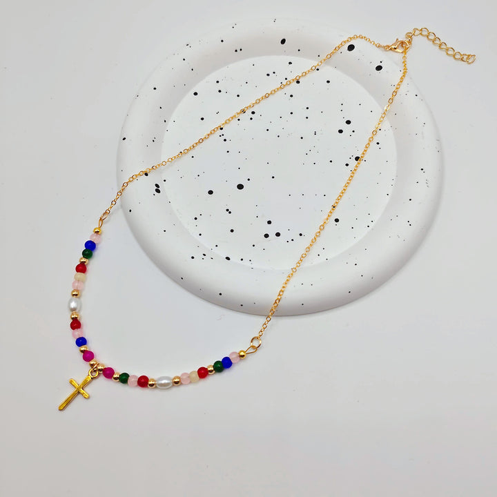 Colorful Beaded Cross Necklace