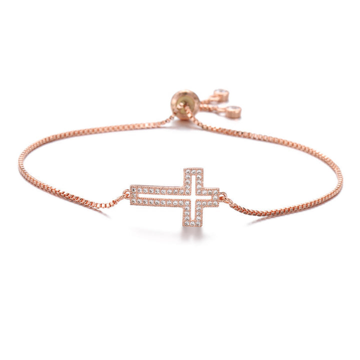 Diamond-Inlaid Cross Adjustable Bracelet