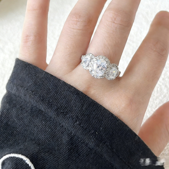 Triple Star Eternal S925 Sterling Silver Three-Stone Halo Ring