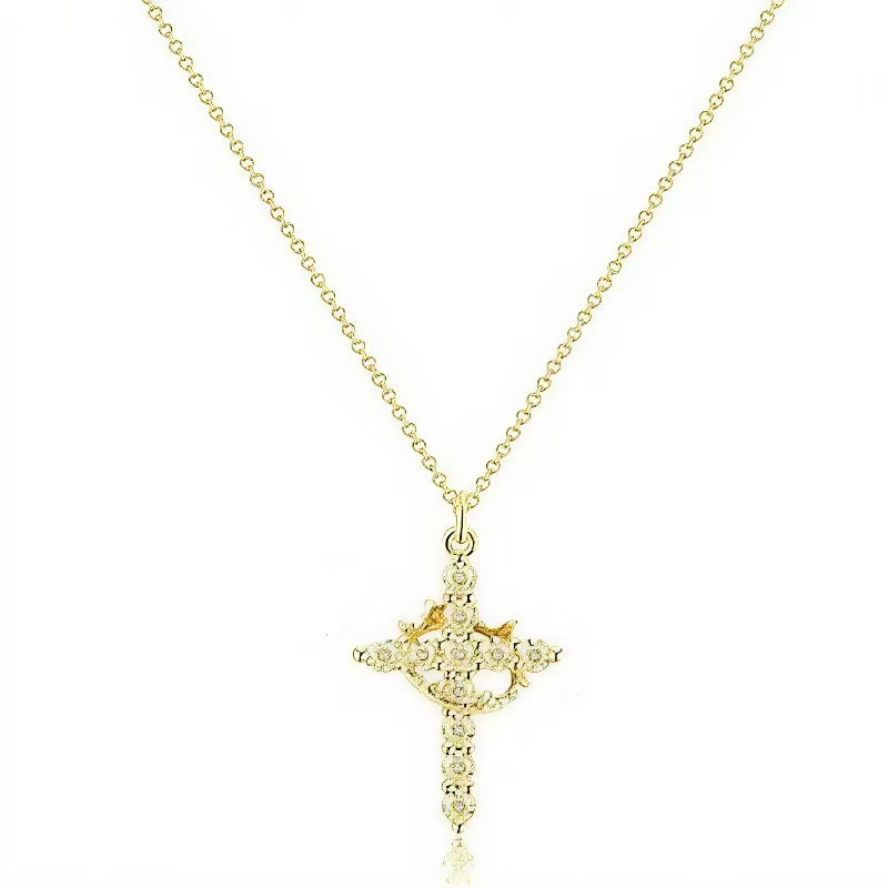 Fully inlaid cross pendant necklace