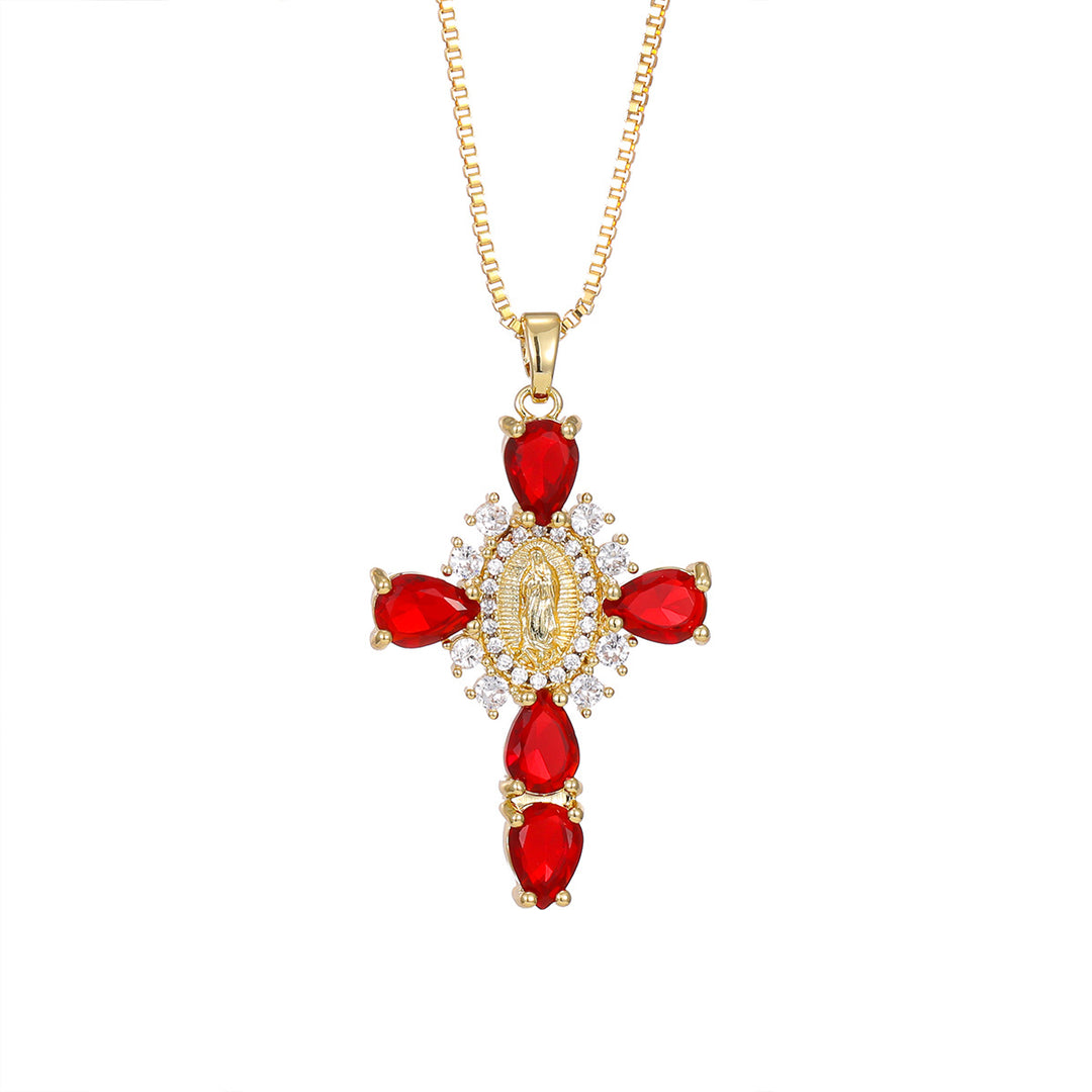 Colorful Cross Virgin Mary Necklace  Fusion of Faith and Fashion