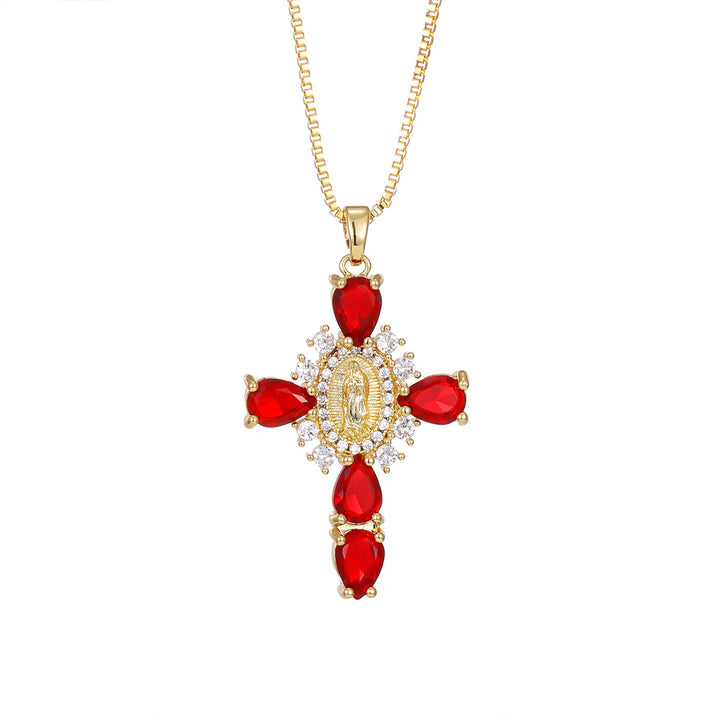 Colorful Cross Virgin Mary Necklace  Fusion of Faith and Fashion