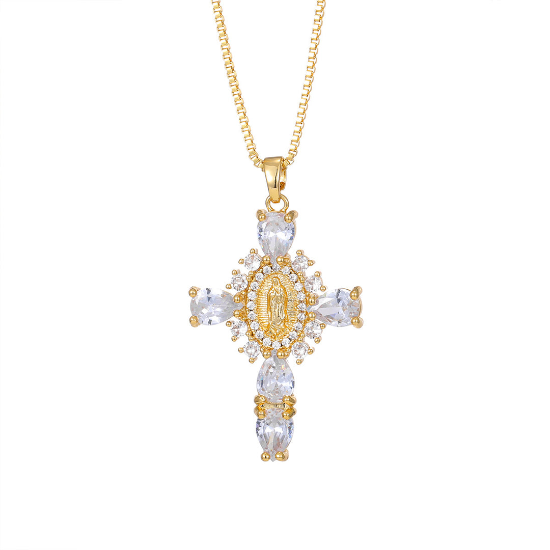 Colorful Cross Virgin Mary Necklace  Fusion of Faith and Fashion
