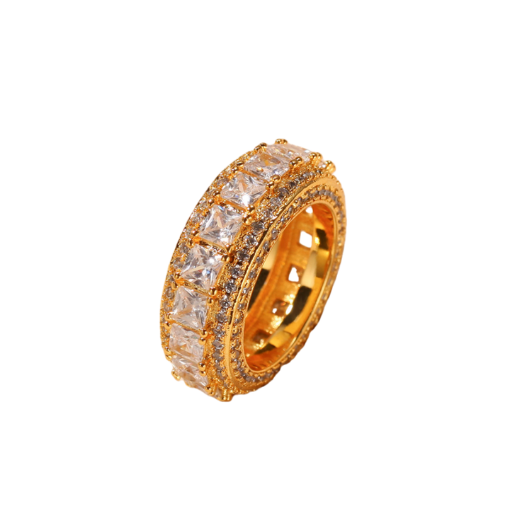 Brilliant Multi-Diamond Splicing Wide-Band Ring (Gold/Silver Version)