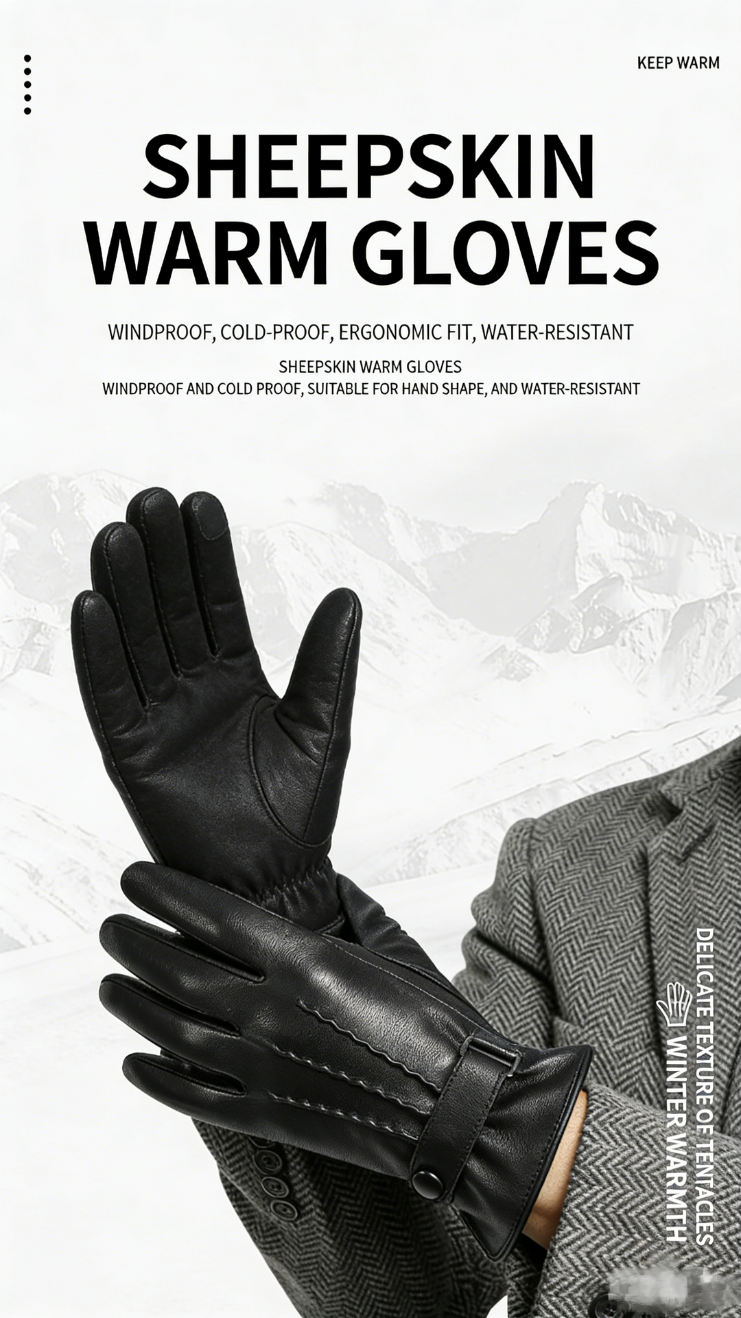 Luxury Wool & Sheepskin Thermal Gloves | Windproof, Waterproof & Heat-Locking, High-End Winter