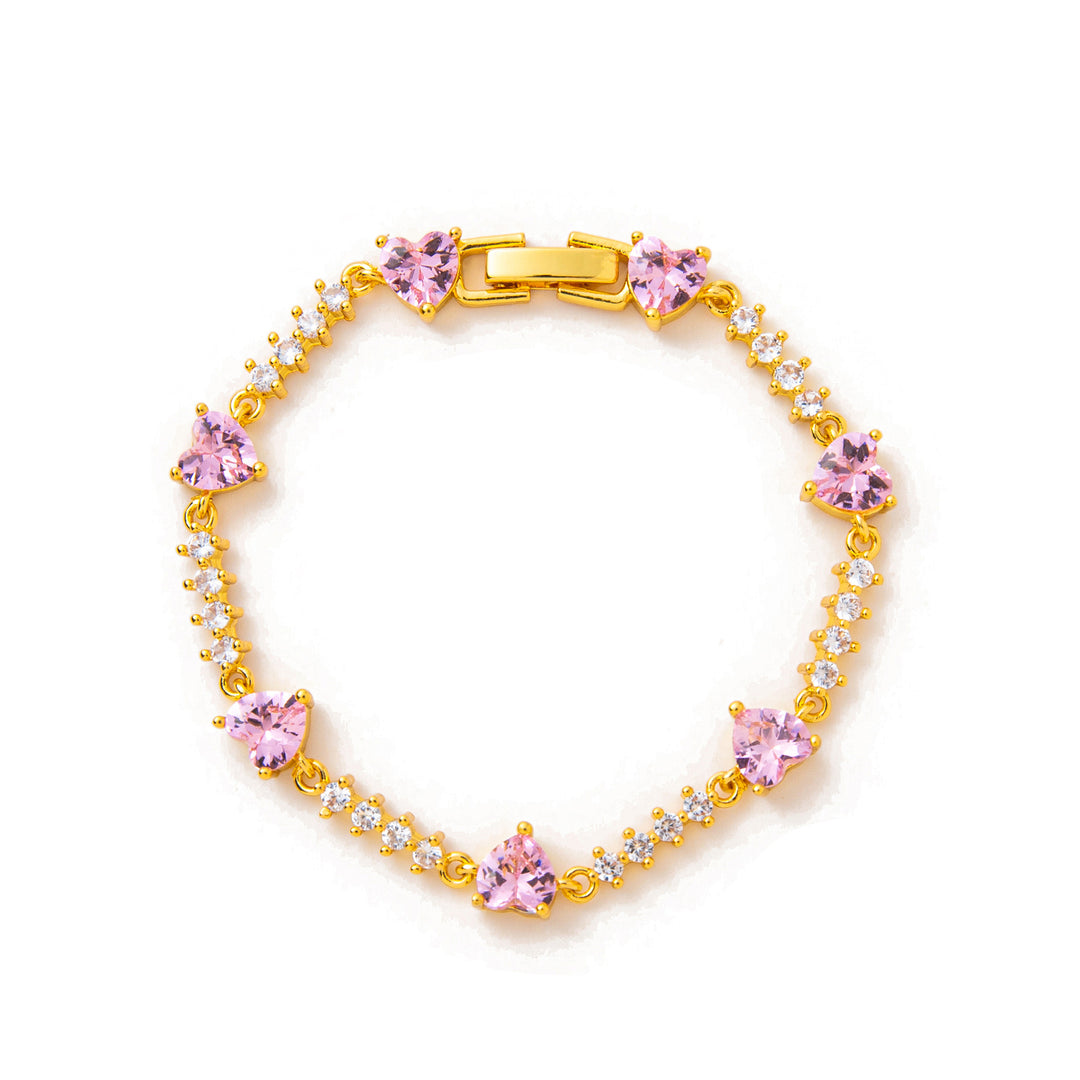 Girlish Heart Light Luxury Pink Heart Diamond-Inlaid Bracelet