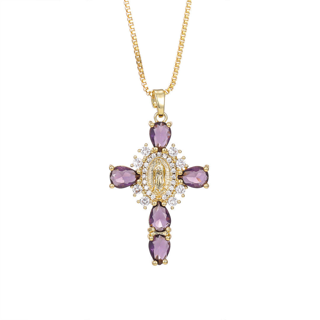Colorful Cross Virgin Mary Necklace  Fusion of Faith and Fashion