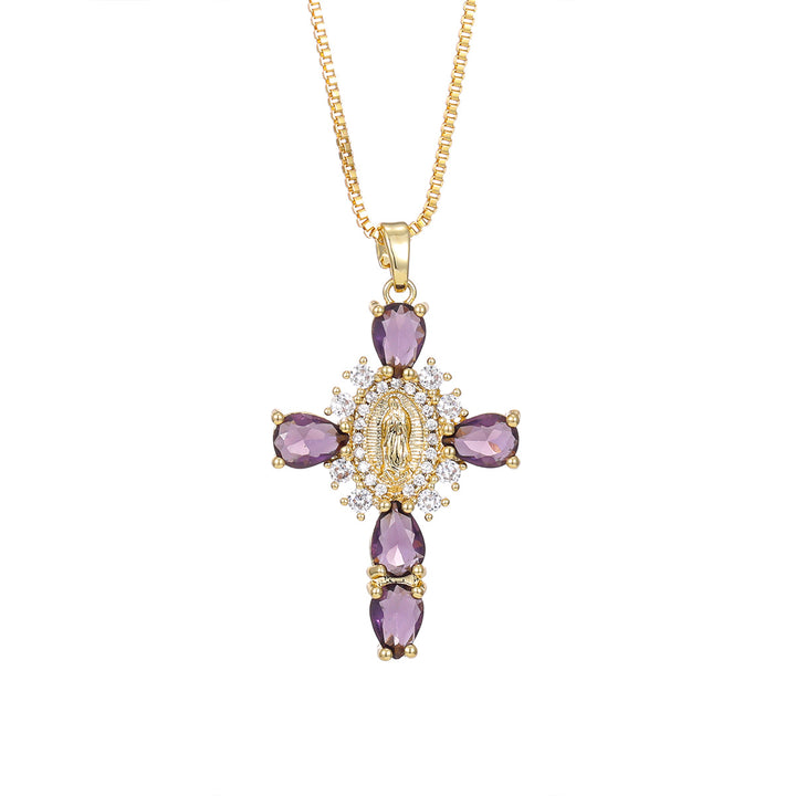 Colorful Cross Virgin Mary Necklace  Fusion of Faith and Fashion