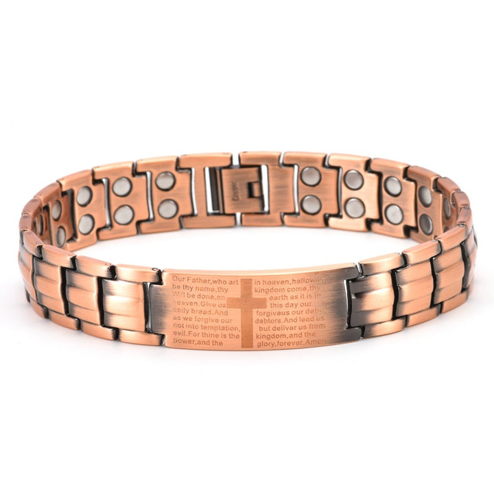 Cross Scripture Metal Bracelet (Black Copper/Full Copper Version)