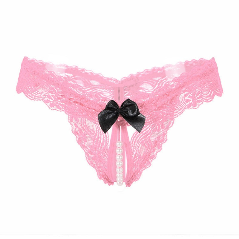 Sexy Pearl Bow Open Crotch Panty