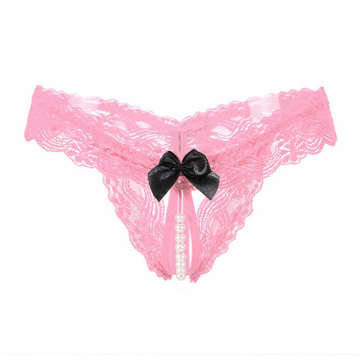 Sexy Pearl Bow Open Crotch Panty