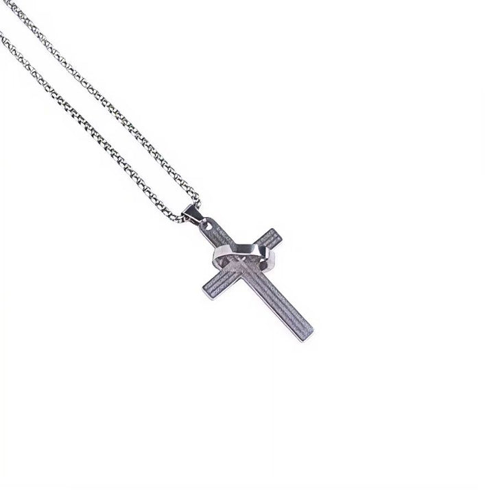Gold Silver Black Three-Color Religious Style  Scripture Cross Ring Necklace