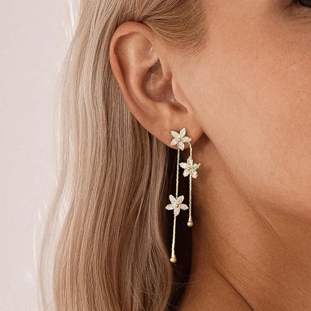 Flower Diamond Drop Earrings (2 PCS)