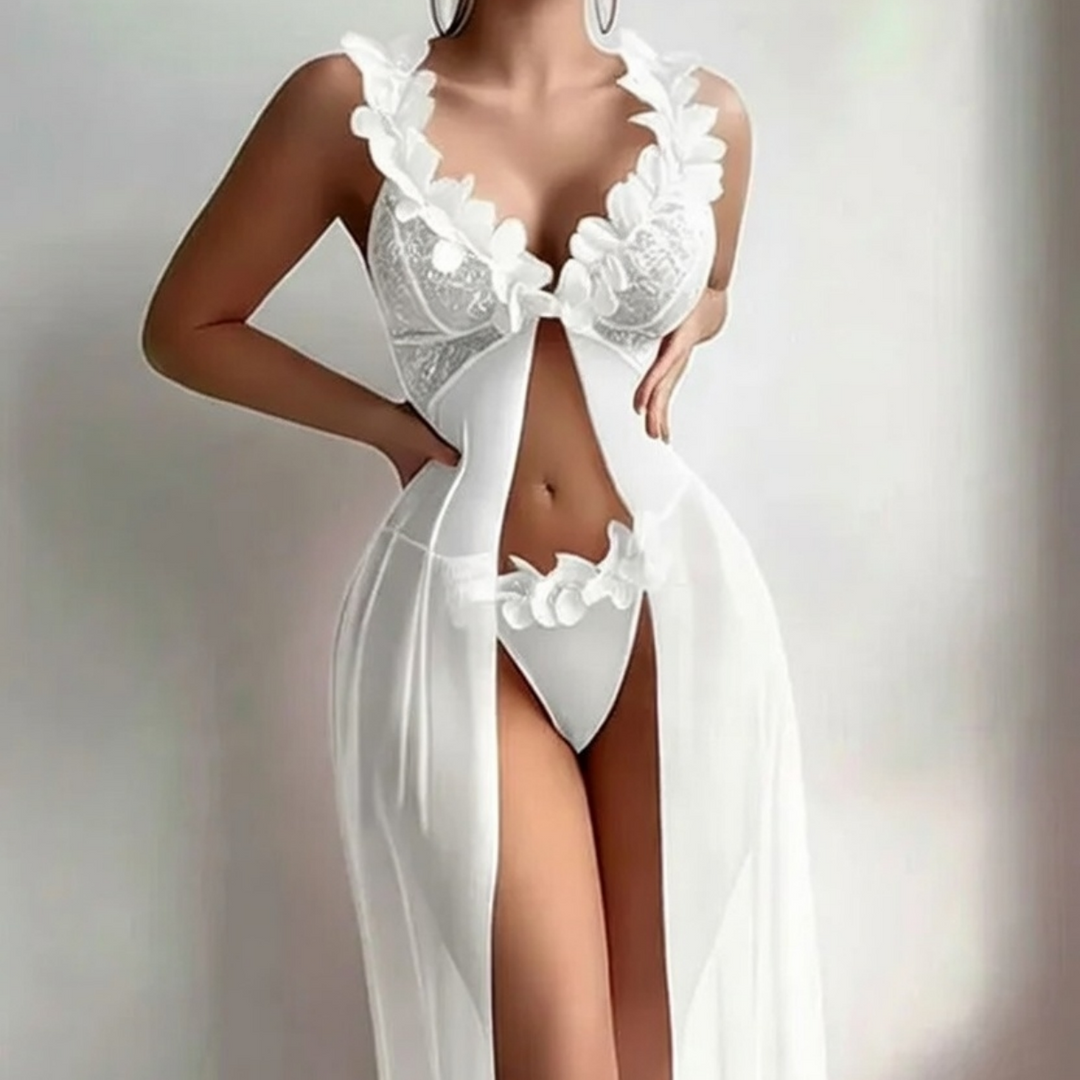 3D Floral Sheer Split Robe Set
