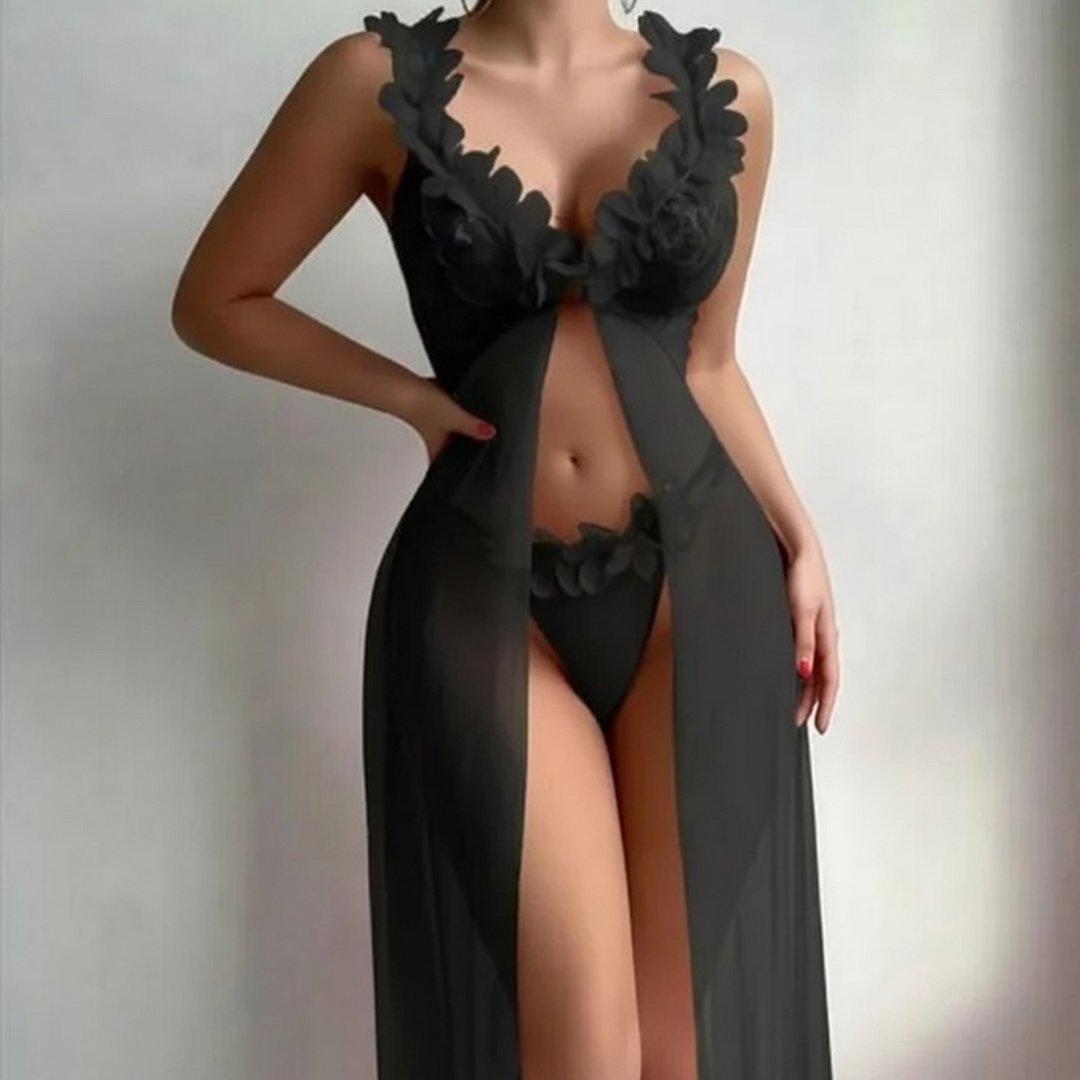 3D Floral Sheer Split Robe Set