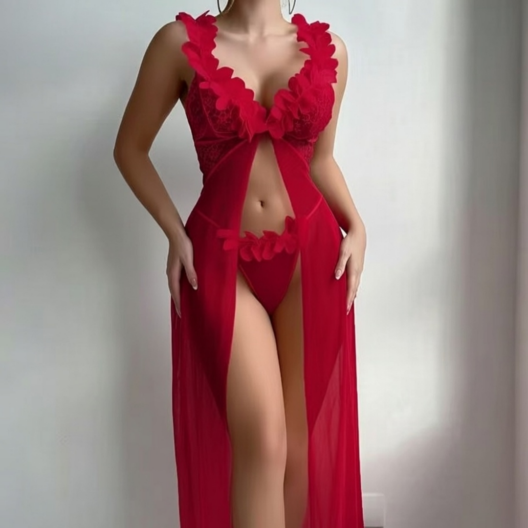 3D Floral Sheer Split Robe Set