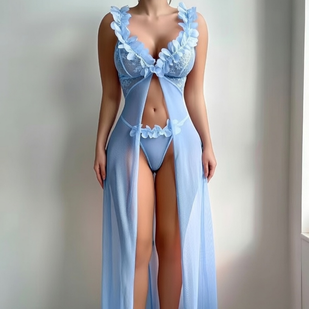 3D Floral Sheer Split Robe Set