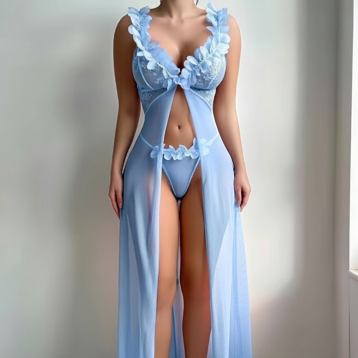 3D Floral Sheer Split Robe Set