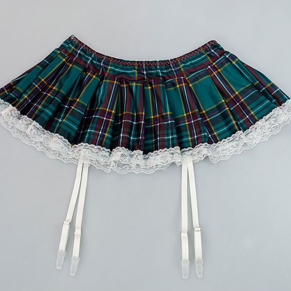 Sexy Plaid Lingerie Set with Crop Top and Pleated Mini Skirt