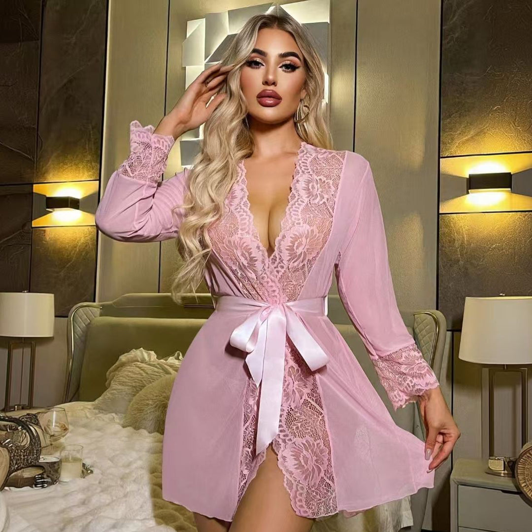 Seductive Lace Open-Back Lingerie Robe