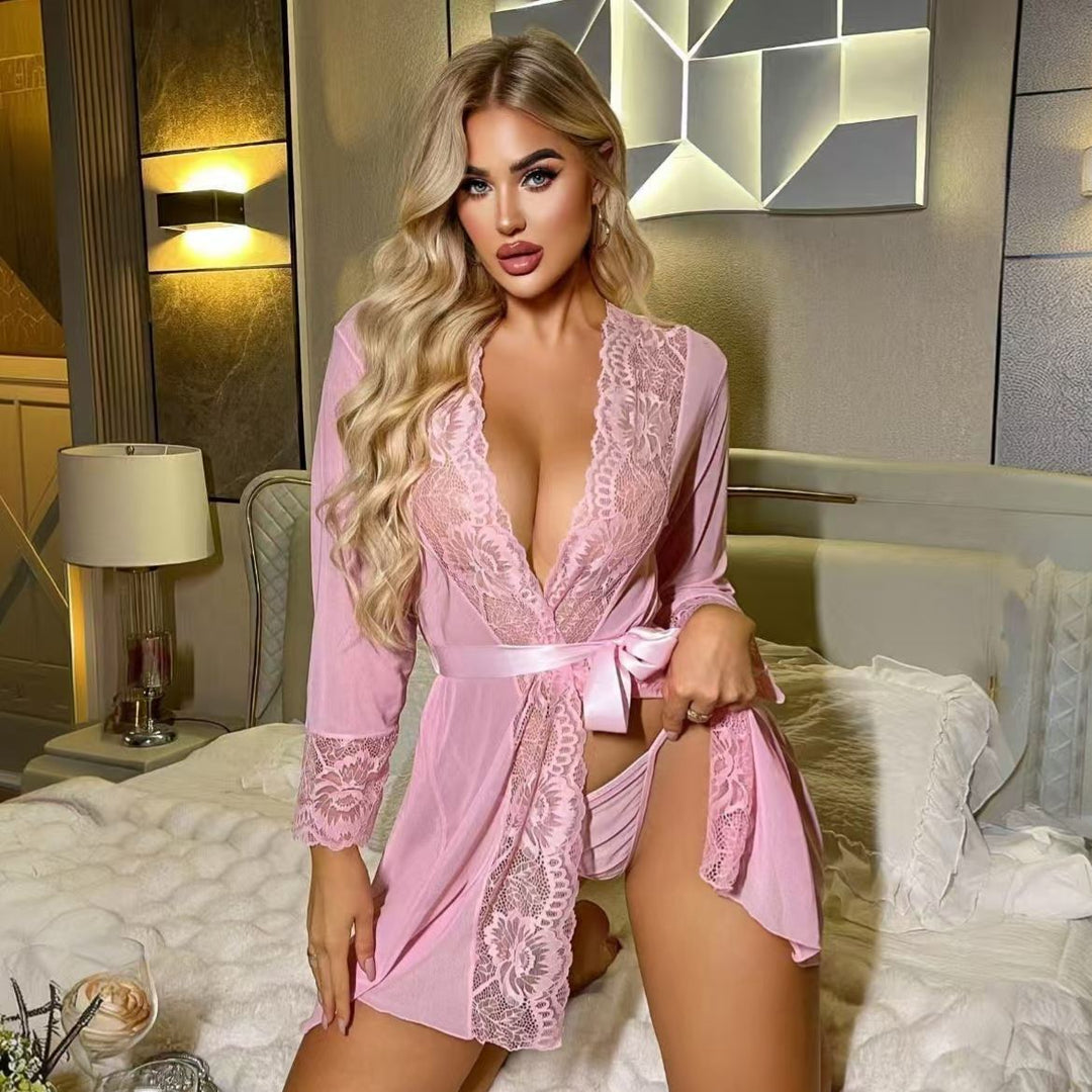 Seductive Lace Open-Back Lingerie Robe