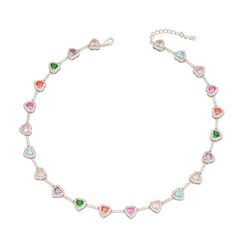 Multi-Color Heart-Shaped Colored Gemstone Necklace