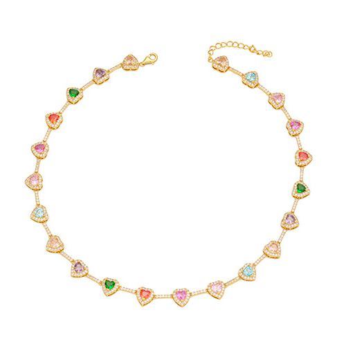 Multi-Color Heart-Shaped Colored Gemstone Necklace