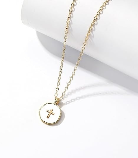 Multi-Color Enamel Cross Disc Necklace