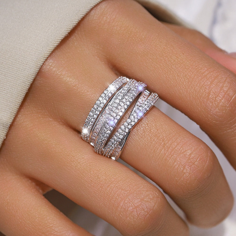 Multi-Layer CZ 925 Sterling Silver Ring – Modern Minimalist Sparkle Design