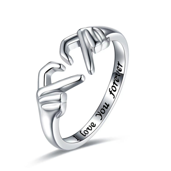 “Forever Promise” 925 Sterling Silver Hand-Holding Adjustable Ring | Symbol of Eternal Love