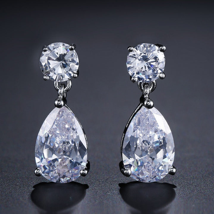 Dual-Diamond Drop White Gold Teardrop Earrings（2PCS）