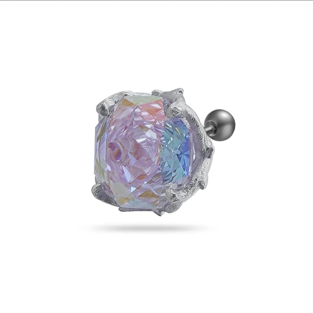 Multi-Color Gemstone Thorn Rose Ear Studs - Unisex Dark-Style Personalized Piercing Accessory