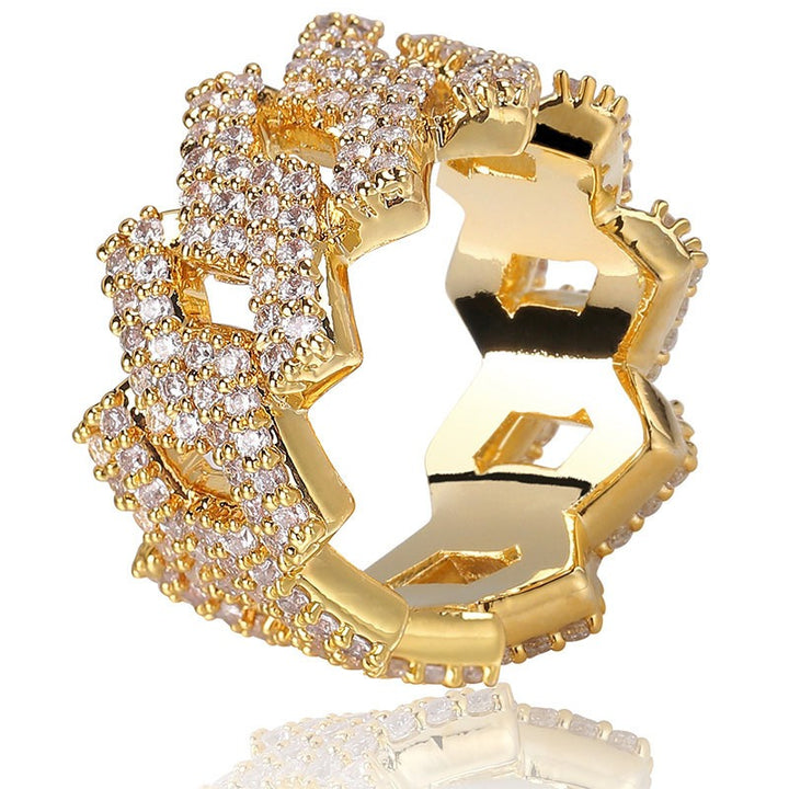 Braided Pattern Full Diamond Ring - Gold/Silver Two-Color Light Luxury Personalized Accessory