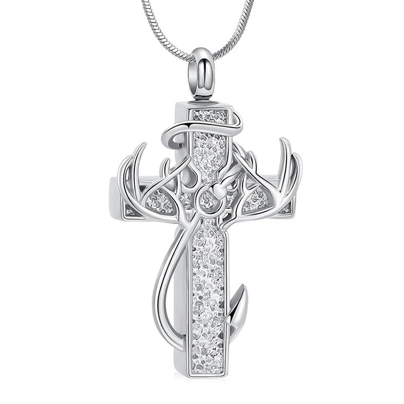Multi-Color Cross Antler Fish Hook Necklace - Men's Religious Outdoor Style Personalized Pendant, Christian Faith Fashion Accessory