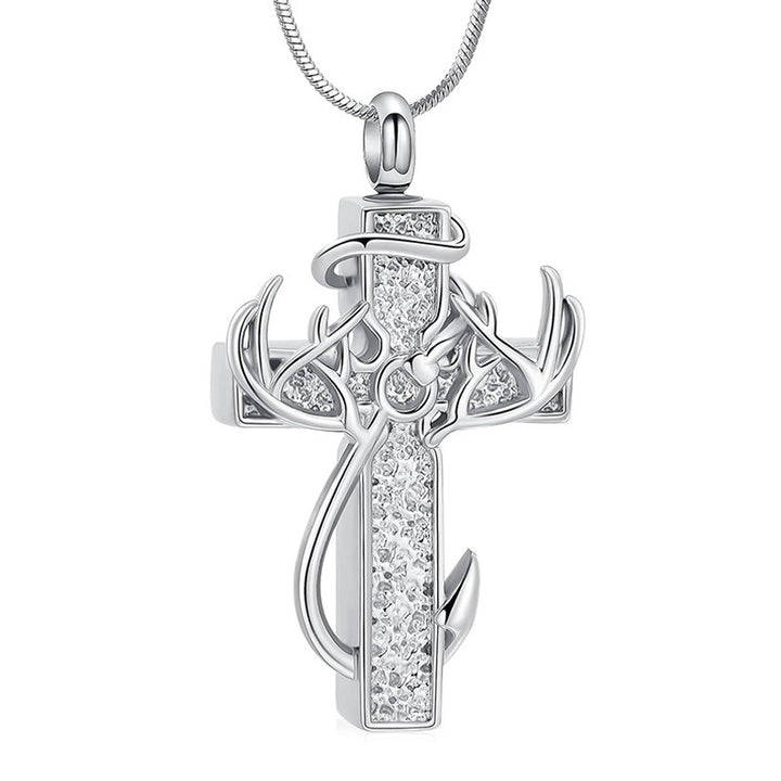 Multi-Color Cross Antler Fish Hook Necklace - Men's Religious Outdoor Style Personalized Pendant, Christian Faith Fashion Accessory