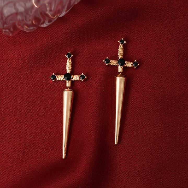 Gothic Punk Cross Spike Earrings - Multi-Color Gem-Embedded Personalized Earrings