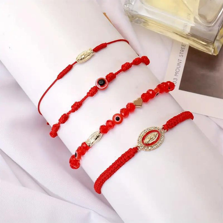 Unisex Religious Braided Rope Bracelets - Virgin Mary/Cross + Evil Eye Decor Lucky Handchains