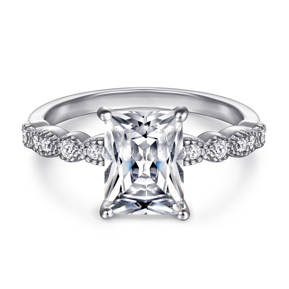 Emerald-Cut Main Stone Multi-Color Ring - Light Luxury Paved Diamond Engagement Band