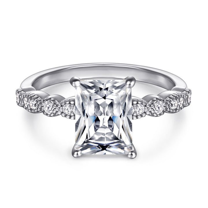 Emerald-Cut Main Stone Multi-Color Ring - Light Luxury Paved Diamond Engagement Band