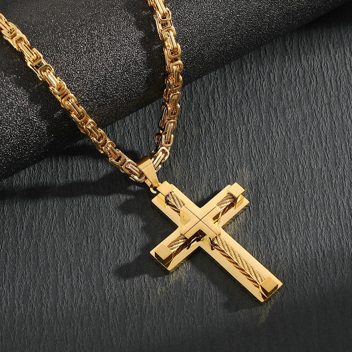 Multi-Color Braided Texture Cross Necklace - Unisex Trendy Religious Style Accessory