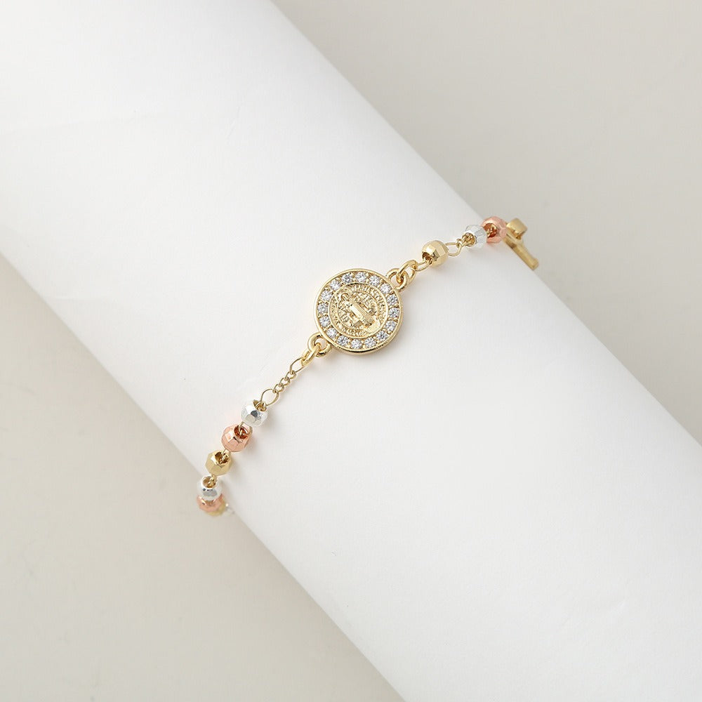18K Gold-Plated Religious Element Paved Diamond Bracelet - Our Lady of Guadalupe/Cross Multi-Style Light Luxury Bracelet