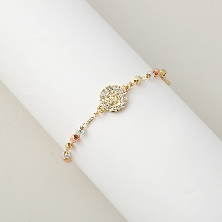 18K Gold-Plated Religious Element Paved Diamond Bracelet - Our Lady of Guadalupe/Cross Multi-Style Light Luxury Bracelet
